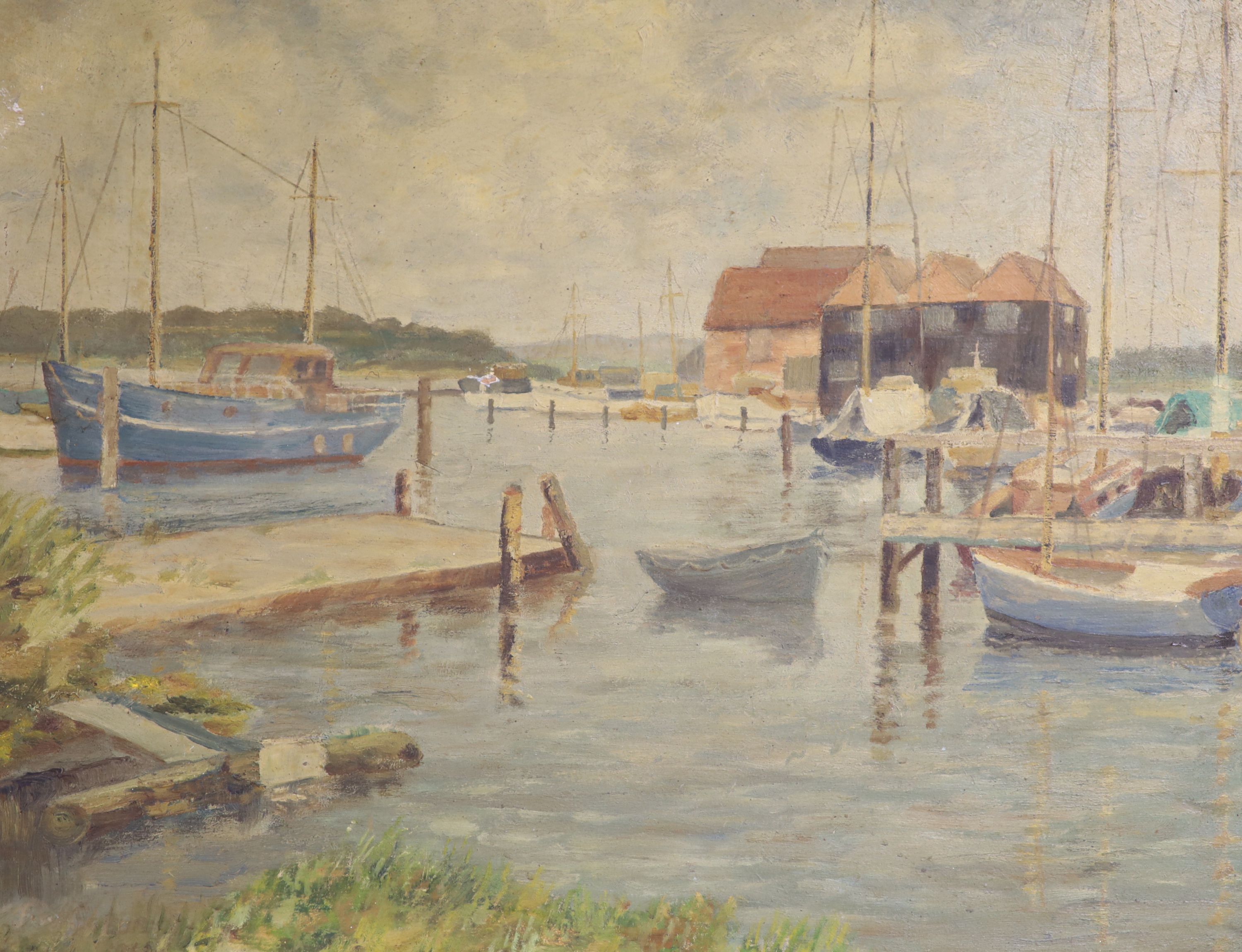 A. Belardinelli, oil on canvas board, St Peter's, Rome, signed, 39 x 49cm and an oil harbour scene by another hand